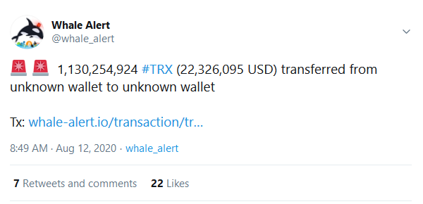 Crypto Whale Successively Moved 2 Billion TRX in 4 Batches