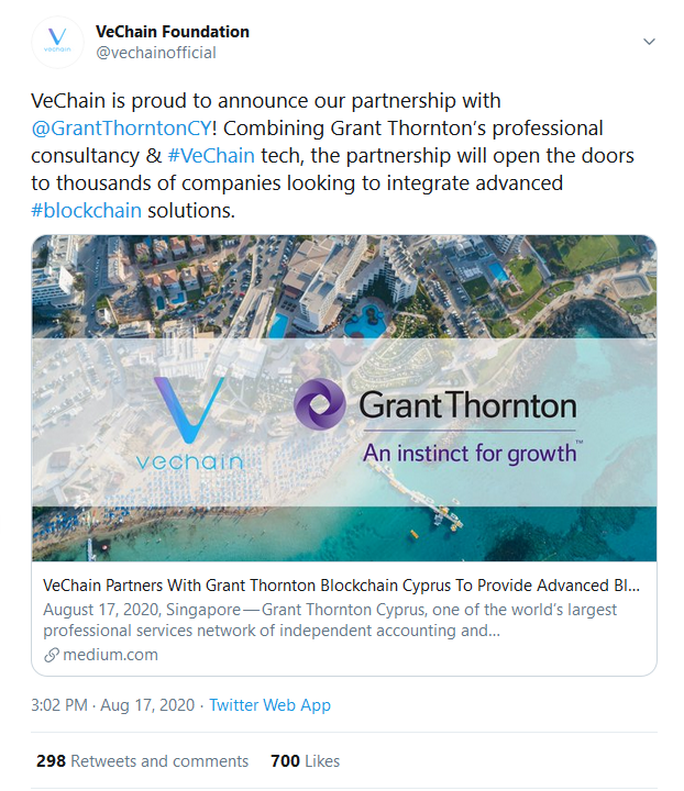 VeChain Partners with One of the World’s Largest Professional Service Network to Provide Advanced Blockchain Solutions