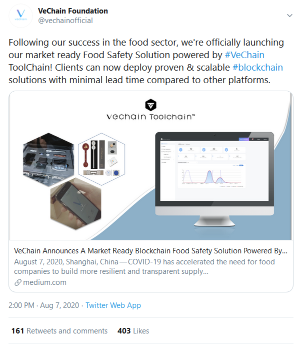 VeChain Launches a Market-Ready Blockchain Food Safety Solution