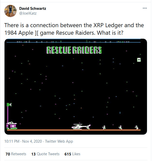 David Schwartz: There Is A Connection between XRP Ledger and 1984 Epic Apple Game Rescue Raiders
