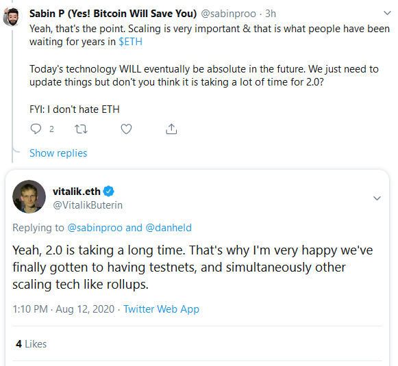 Vitalik Buterin: ETH 2.0 Is Taking a Long Time, but I’m Happy with the Progress of Launched Testnets