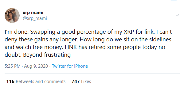 XRP Investor: I’m done, I’m Swapping a Good Percentage of My XRP for LINK