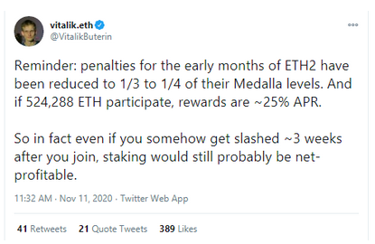 Vitalik Buterin Says Staking Rewards and Penalties Policy of Ethereum 2.0 Have Been Reconsidered