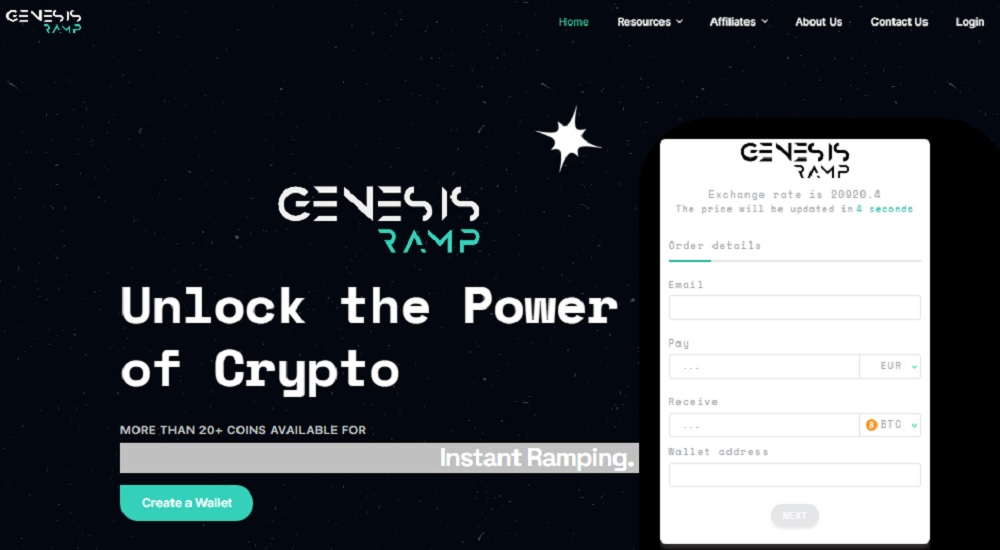 Genesis Exchange homepage