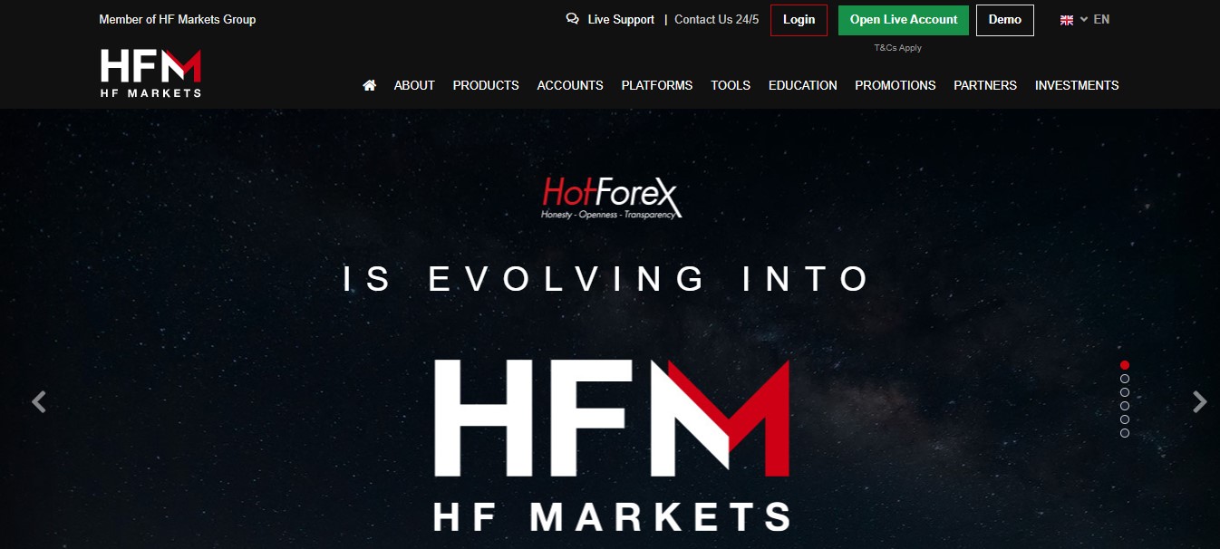 HF Markets website